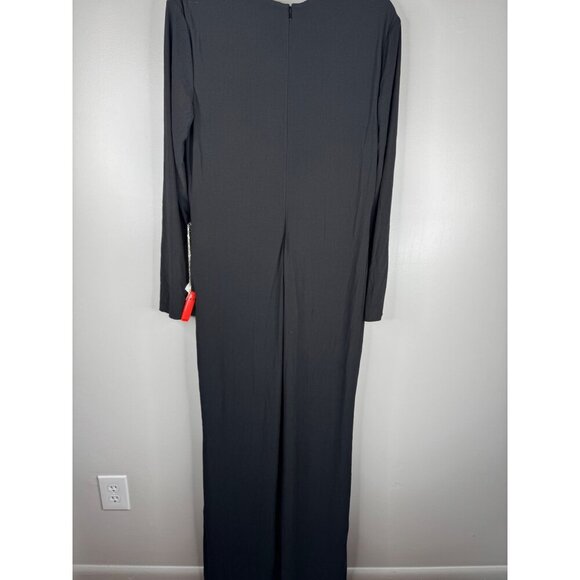 MAC DUGGAL Maxi Evening Gown Jersey Black Long Sleeve V Neck Embellished Sz. 12 - Picture 6 of 7